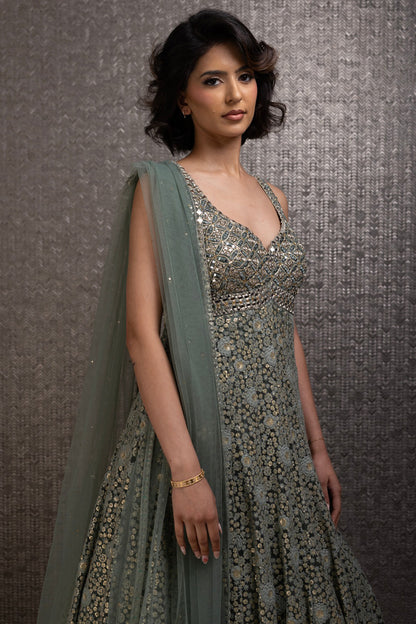 Dusty Sage Green Threadwork Gown