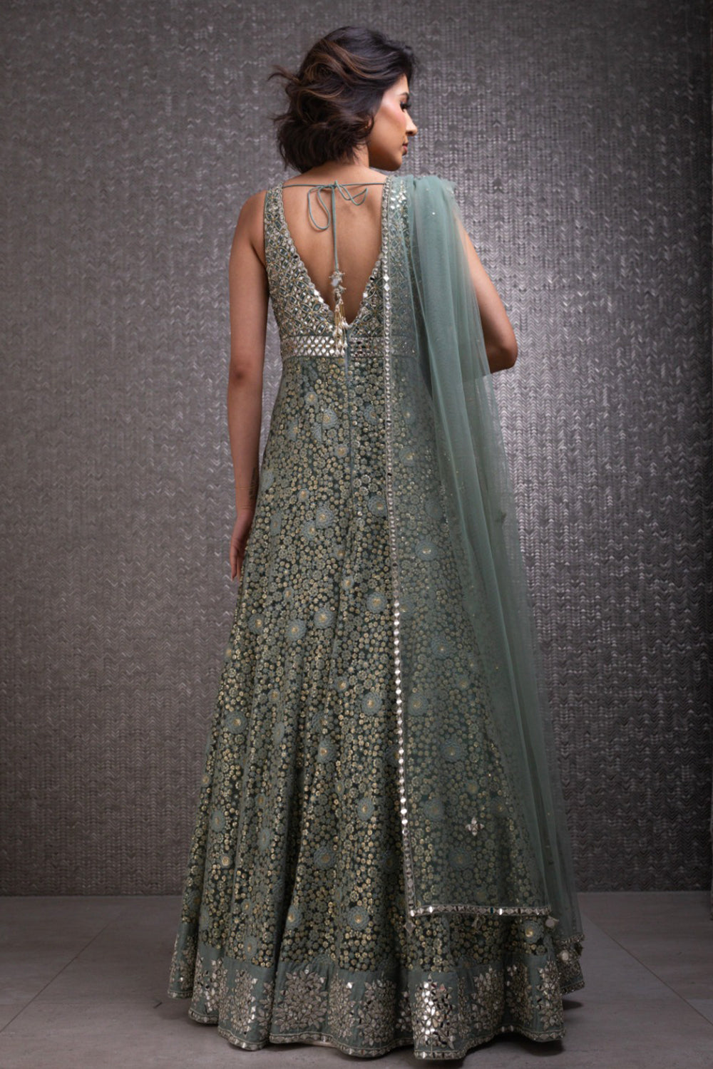Dusty Sage Green Threadwork Gown