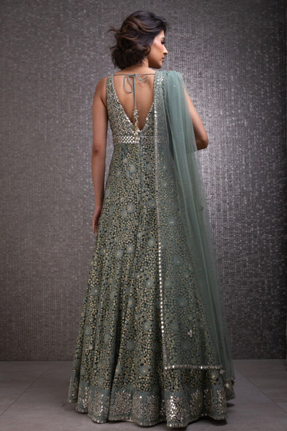 Dusty Sage Green Threadwork Gown