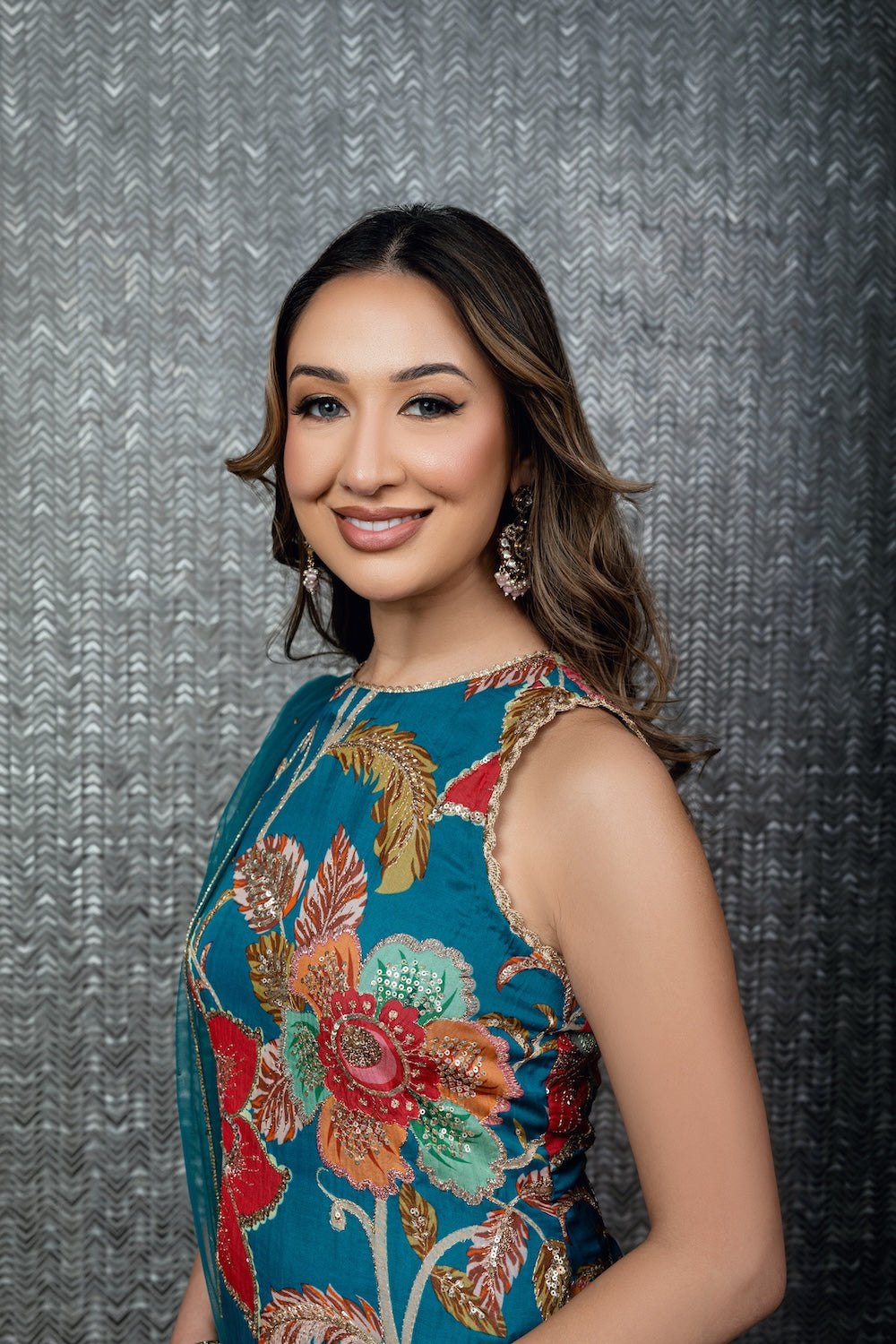 Teal Bloom Sharara with Patchwork Dupatta