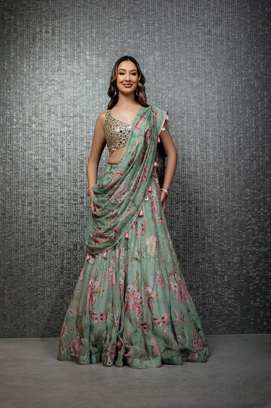 Mint Butterfly Lehenga