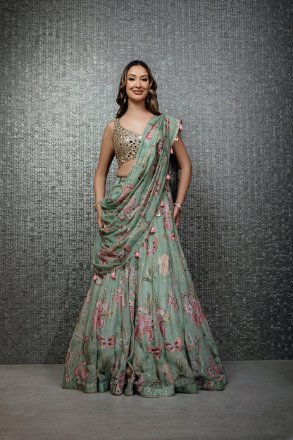 Mint Butterfly Lehenga