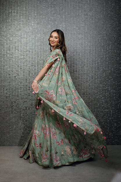 Mint Butterfly Lehenga
