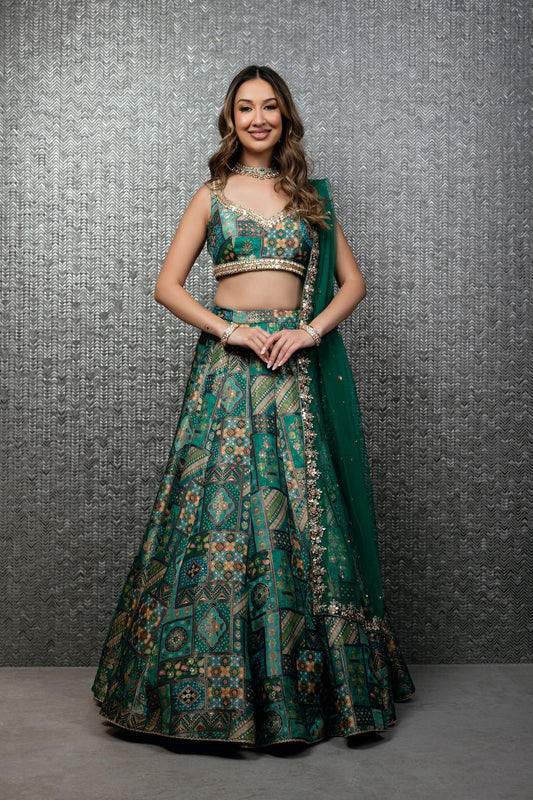 Emerald Green Heritage Lehenga Set