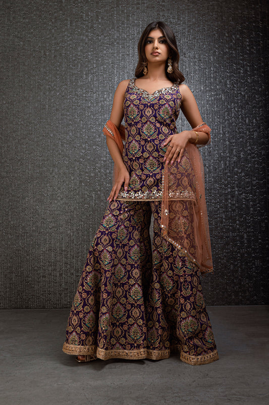 Plum And Peach Sharara