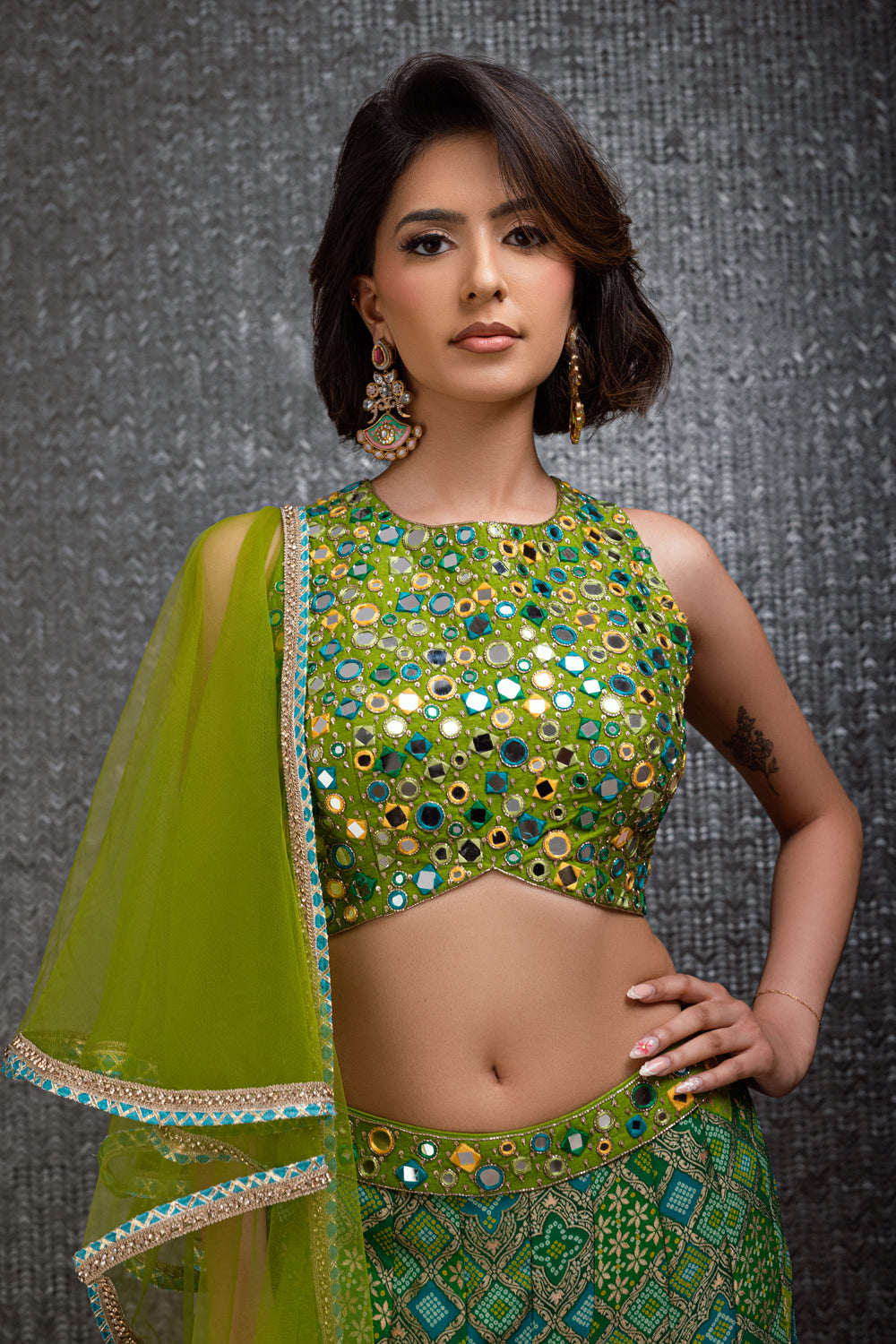 Lime Green Geometrical Sharara