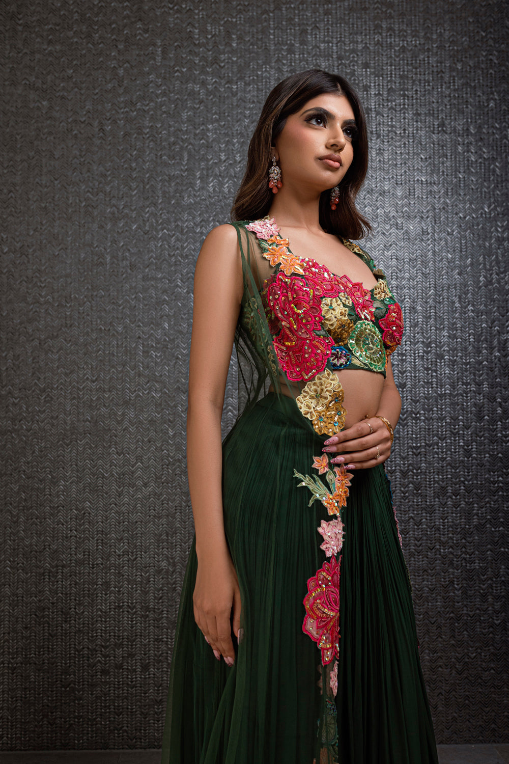 Forest Green Lehenga With Jacket