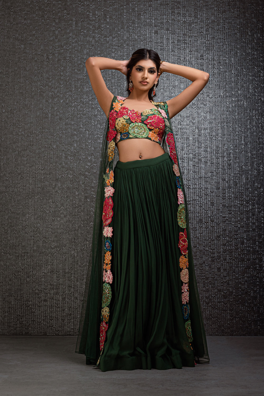 Forest Green Lehenga With Jacket