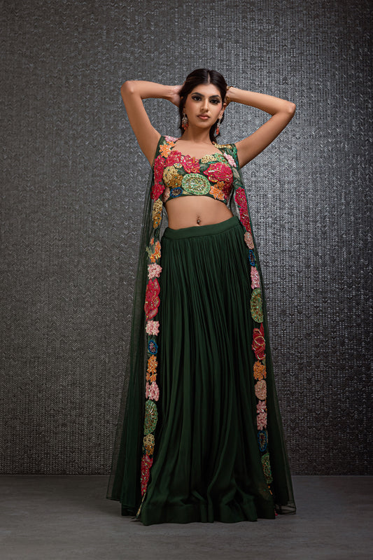 Forest Green Lehenga With Jacket