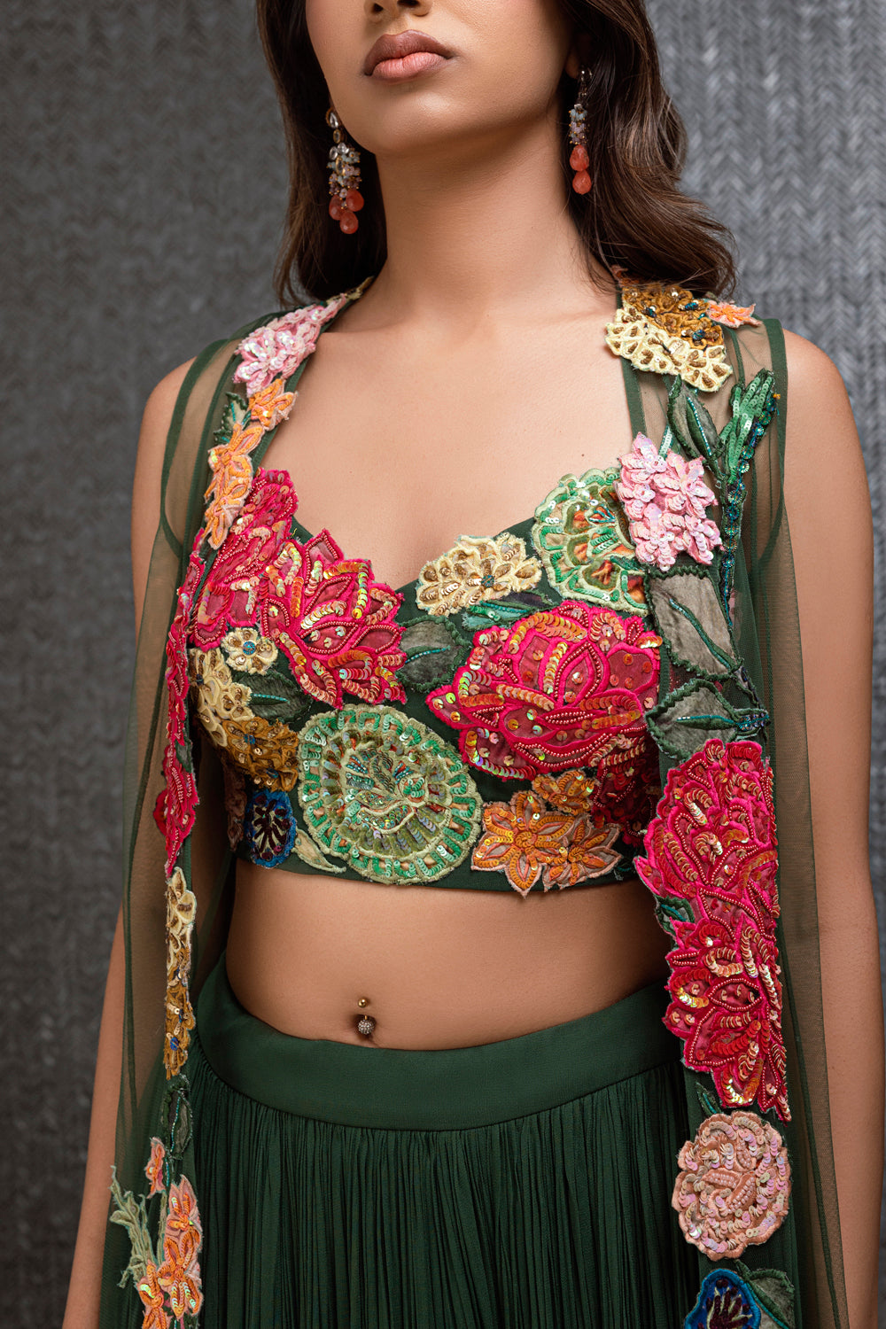 Forest Green Lehenga With Jacket