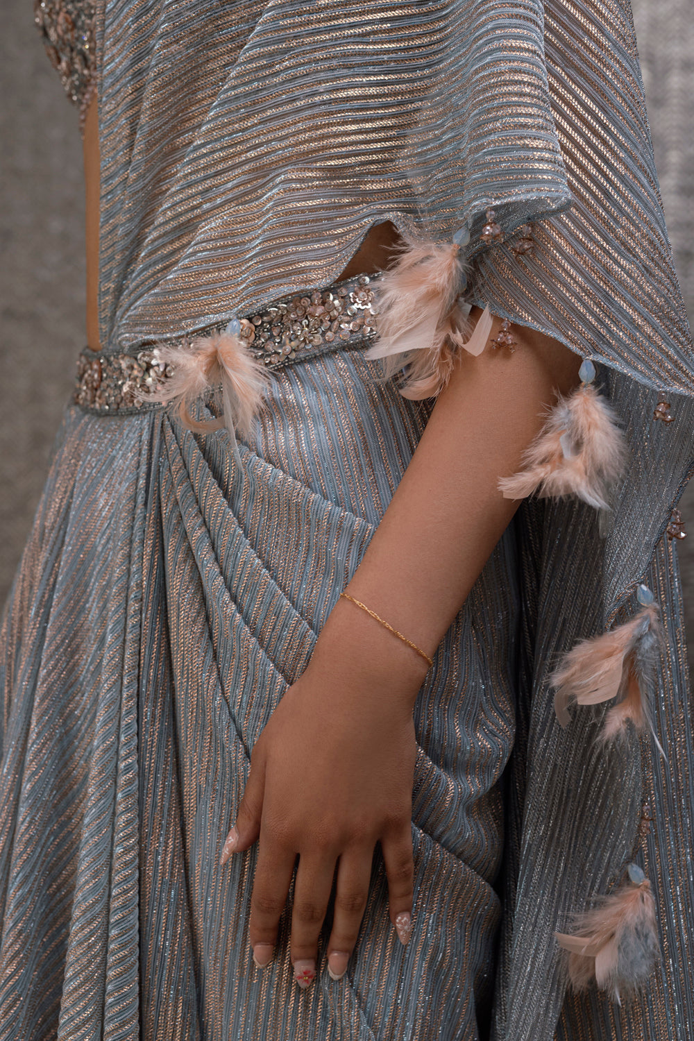 Icy Blue And Pale Pink Pre-Stitched Lycra Saree