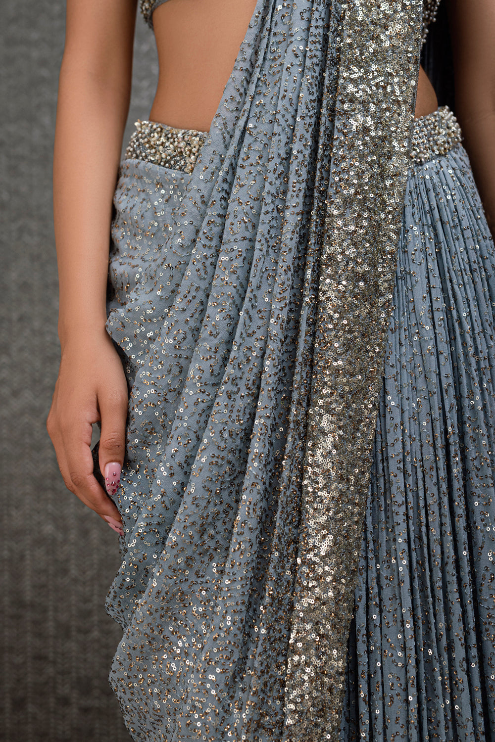Cornflower Sequin Pre-Stitched Saree