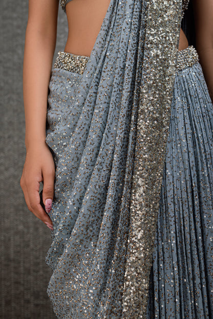 Cornflower Sequin Pre-Stitched Saree