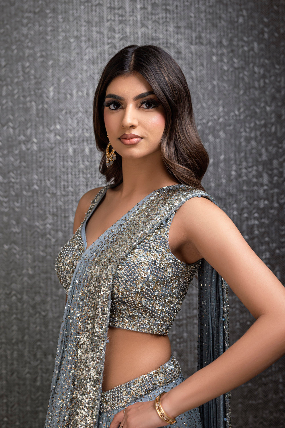 Cornflower Sequin Pre-Stitched Saree