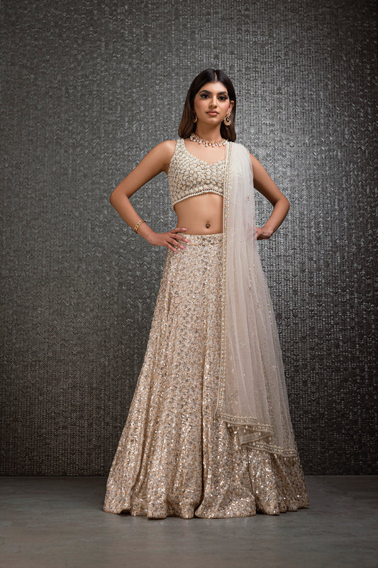 Ivory Sequin Georgette Lehenga