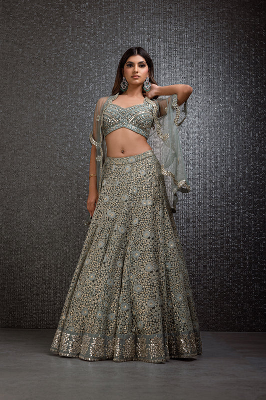Sage Green Threadwork Lehenga