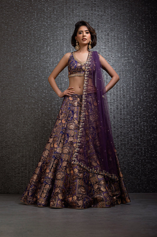 Purple Brocade Lehenga