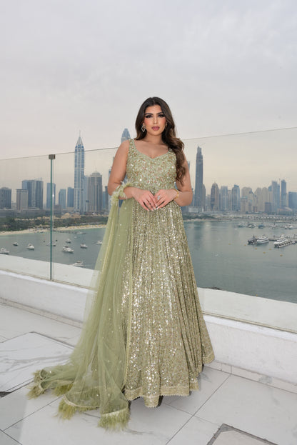 Mint Green Sequin Georgette Gown