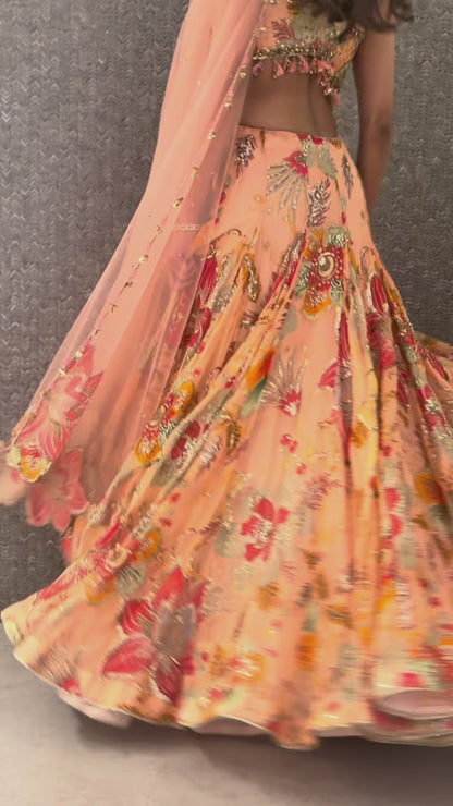 Peach Blossom Printed Lehenga