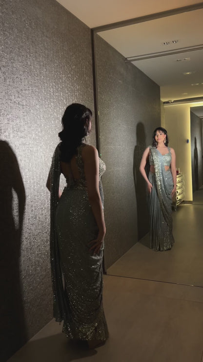 Cornflower Sequin Pre-Stitched Saree